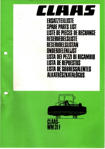 Afbeeldingen van   Claas WM31F frontmaaier onderdelenboek
